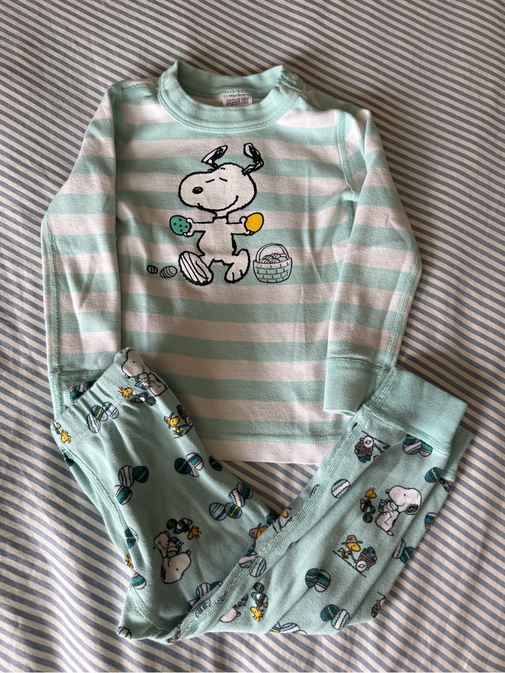 Hanna Andersson x Peanuts Mint and White 
 Snoopy Kids Pajama Set 90cm